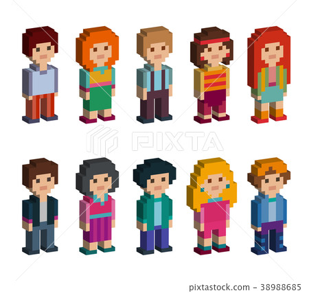 Collection of cute isometric characters 38988685