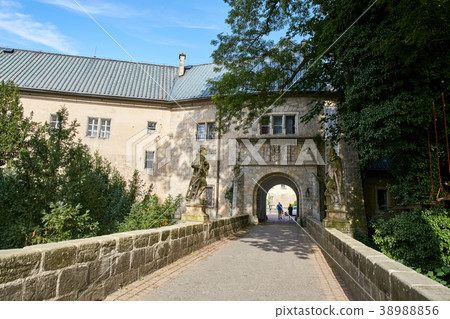 entrance bridge to Hruba Skala renaissance castle entrance bridge to Hruba Skala renaissance castle 38988856