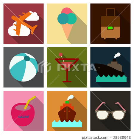 Flat icons set with long shadow effect of - Stock Illustration ...