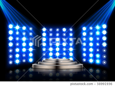 Stage podium with spotlights on dark background Stage podium with spotlights on dark background 38991936