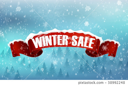 Winter sale background with red realistic ribbon b - Stock Illustration ...