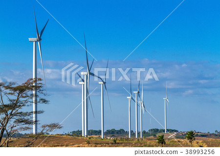 Wind turbines in the khao kho park, Thailand. 38993256
