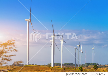 Wind turbines in the khao kho park, Thailand. 38993257