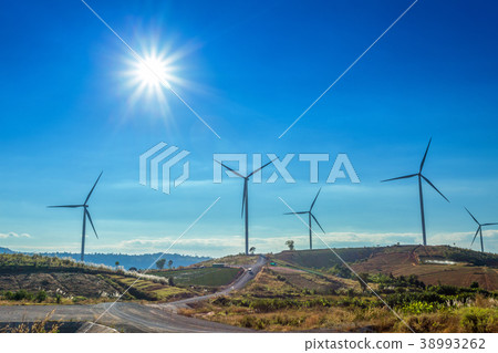 Wind turbines in the khao kho park, Thailand. 38993262