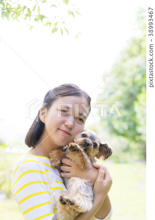 Girl and yorkshire terrier 38993467