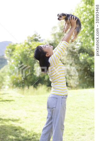 Girl and yorkshire terrier 38993468
