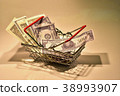 A shopping basket with a dollar bill 38993907