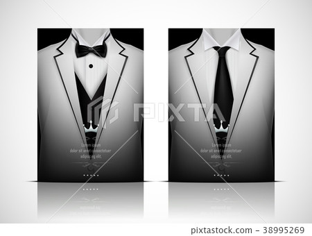 White Suit and Tuxedo with black bow tie 38995269