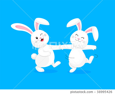 White rabbit dancing. Cute bunny,   White rabbit dancing. Cute bunny,   38995426