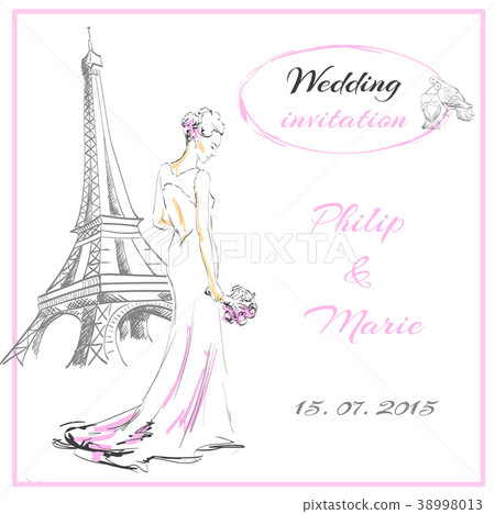 Paris France wedding card, invitation bride 38998013