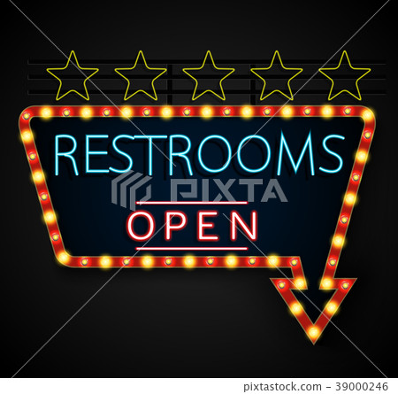 Shining retro light banner restrooms on a black ba Shining retro light banner restrooms on a black ba 39000246