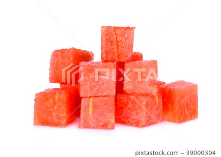 cube of red watermelon isolated on white cube of red watermelon isolated on white 39000304