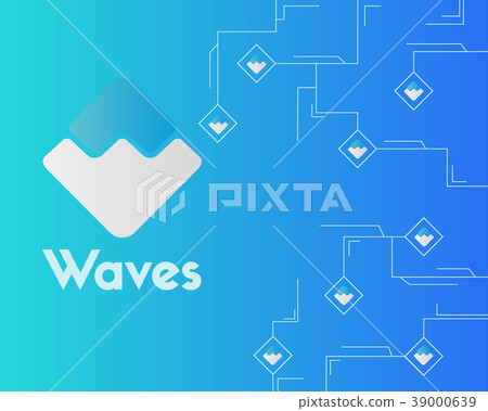 Waves blockchain style circuit on blue background - Stock Illustration ...