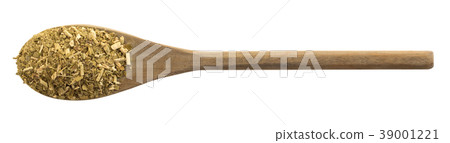 Wooden spoon with yerba mate on white background Wooden spoon with yerba mate on white background 39001221