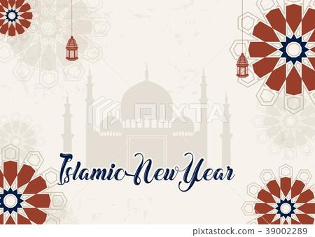 Islamic new year greeting background silhouette mo 39002289