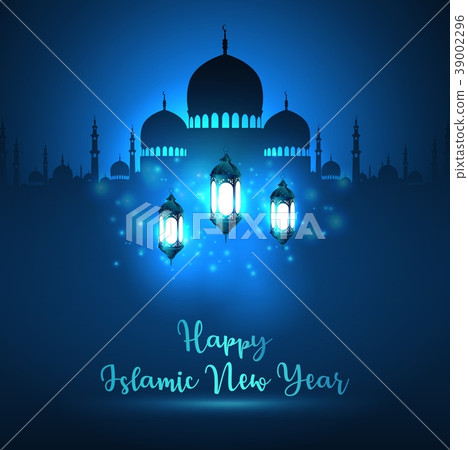 Happy islamic new year with silhouette mosque and Happy islamic new year with silhouette mosque and 39002296