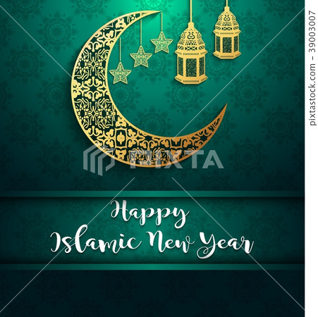 Shiny background with gold crescent moon and hangi 39003007