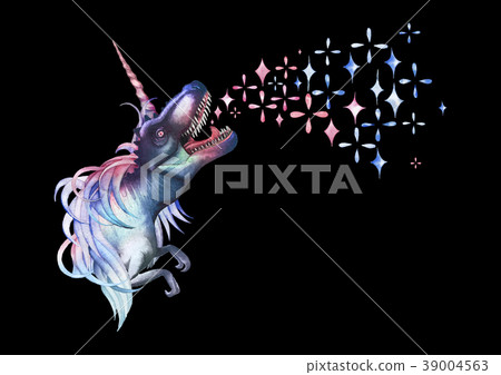 Watercolor tyrannosaurus with unicorn horn and 39004563