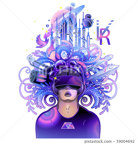 Graphic man wearing virtual reality headset 39004692