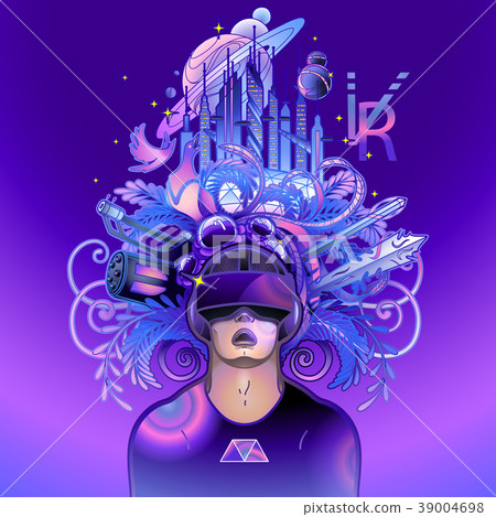 Graphic man wearing virtual reality headset 39004698