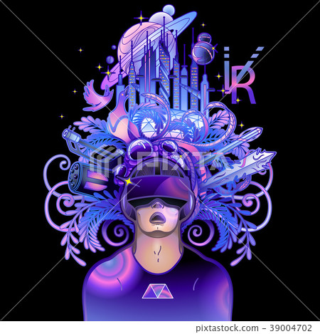 Graphic man wearing virtual reality headset 39004702