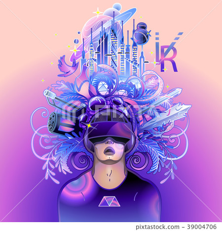 Graphic man wearing virtual reality headset Graphic man wearing virtual reality headset 39004706