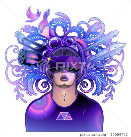 Graphic man wearing virtual reality headset Graphic man wearing virtual reality headset 39004722