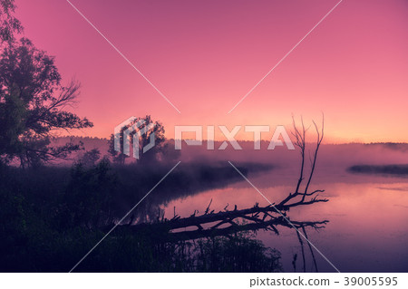 A misty morning over the river. Rural landscape A misty morning over the river. Rural landscape 39005595