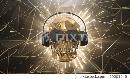 The golden low poly skull of the DJ on the 39005946