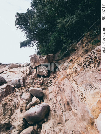 Landscape of strangely shaped rocks (Japan, Kochi Prefecture, Ryuho Coast) 39006217