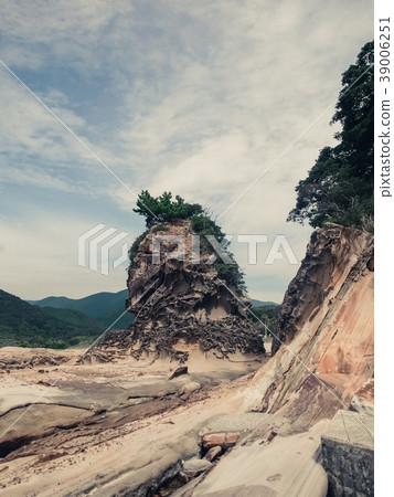 Landscape of strangely shaped rocks (Japan, Kochi Prefecture, Ryuho Coast) 39006251
