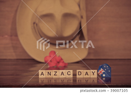 Anzac army slouch hat with red flower on vintage Anzac army slouch hat with red flower on vintage 39007105