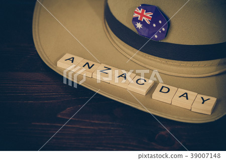 Anzac army slouch hat with red flower on vintage Anzac army slouch hat with red flower on vintage 39007148