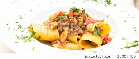 Italian Paccheri pasta  with Swordfish 39007499