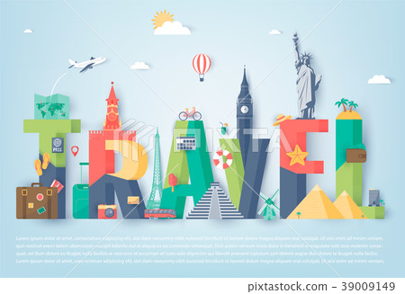Travel composition with famous world landmarks 39009149