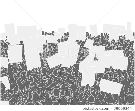 Crowd of people demonstrating with blank signs 39009344