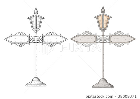Vintage lamp post. Hand drawn sketch 39009371
