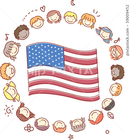 Stickman Kids Head Flag Illustration 39009452