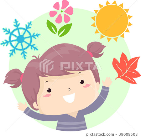 Kid Girl Lesson Seasons Illustration 39009508