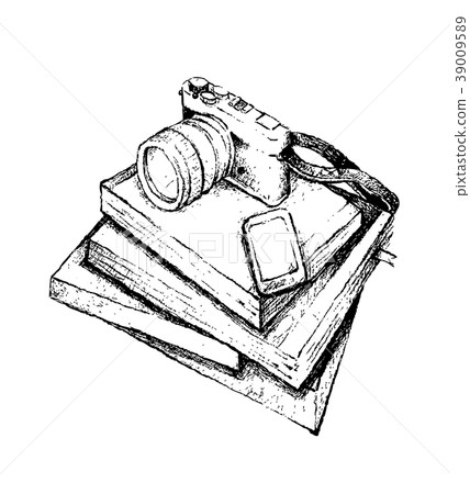 Stack of Books with Smart Phone and Camera 39009589