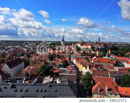 Views from the observation deck of the St. Olaf church, in the old town of Tallinn, Estonia 39011571