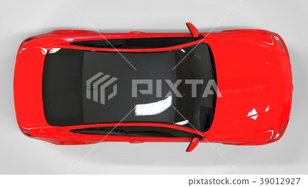 Red shiny sports car in the coupe. 3d rendering. 39012927