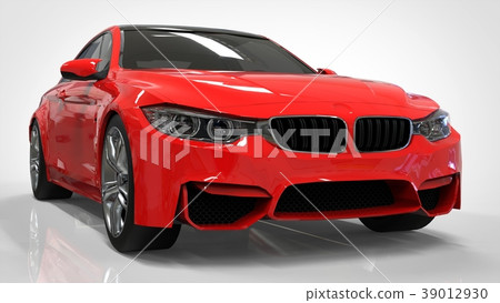 Red shiny sports car in the coupe. 3d rendering. 39012930