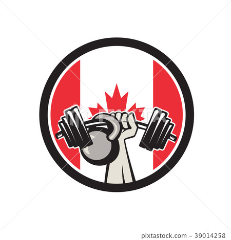 Hand Lifting Barbell Kettlebell Canada Flag 39014258