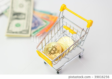 bitcoin in the shopping cart white background bitcoin in the shopping cart white background 39016256