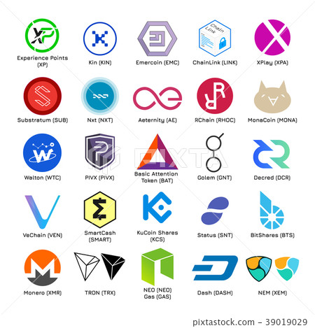 Set of vector logos of popular cryptocurrency Set of vector logos of popular cryptocurrency 39019029
