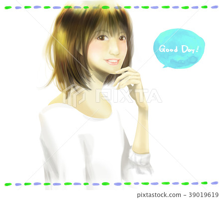 女人微笑坐模型三季袖 女人微笑坐模型三季袖 39019619