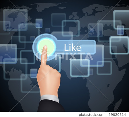 Hand Choose "Like" on virtual screen Hand Choose "Like" on virtual screen 39020814