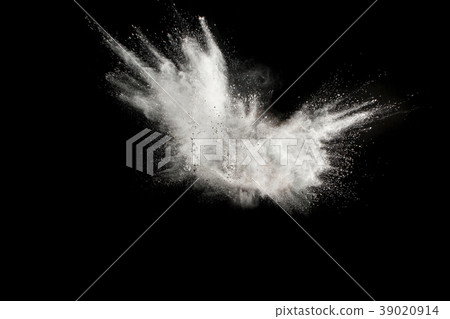 Launched white powder splash on black background. 39020914