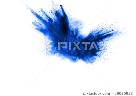 Abstract blue dust explosion on white background Abstract blue dust explosion on white background 39020938